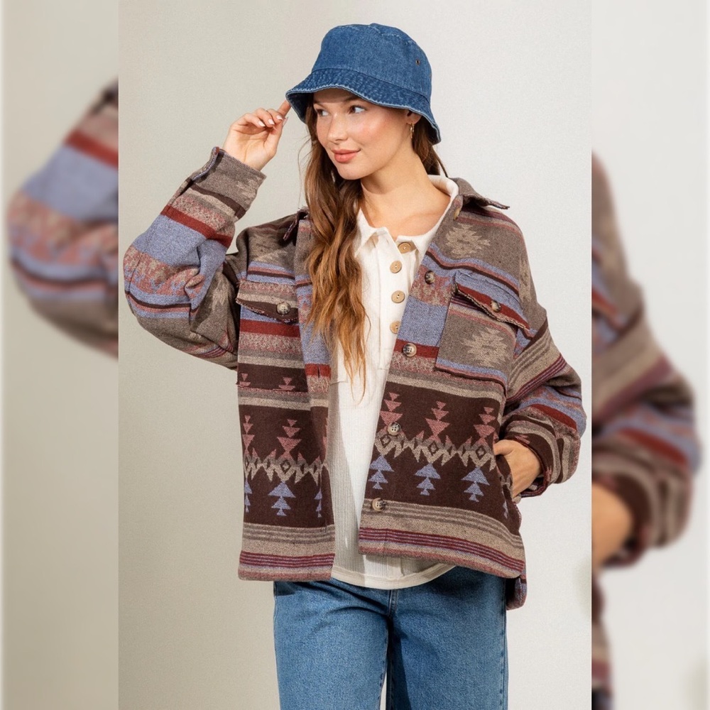 RELAXED FIT AZTEC PRINTED SHACKET